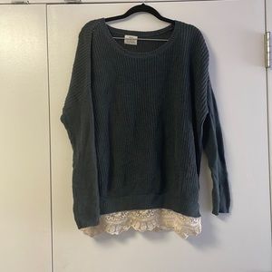 Blue oversized sweater with lace bottom detailing